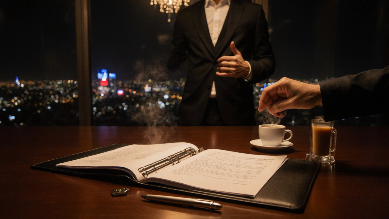 Corporate gala meeting in Mumbai with proposal folder, USB, and photographer presenting the quote.