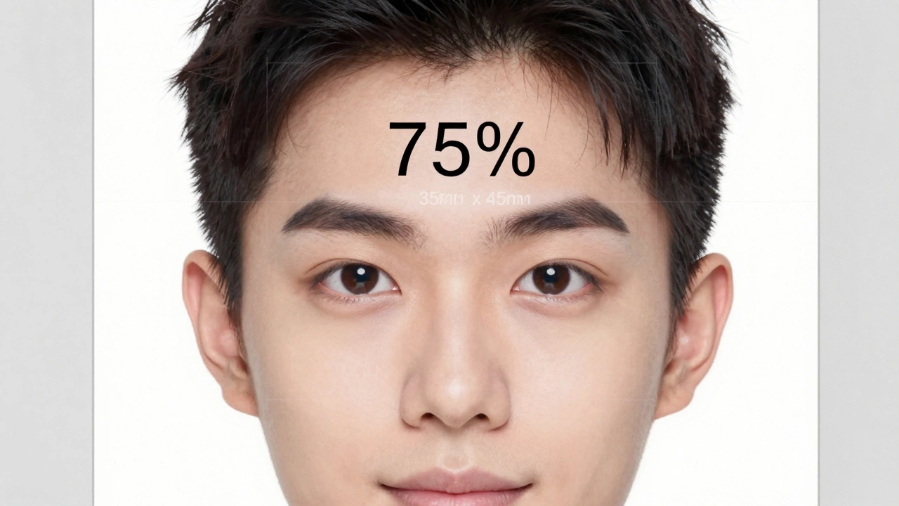 Close-up of a digitally cropped passport photo meeting exact size and lighting requirements.