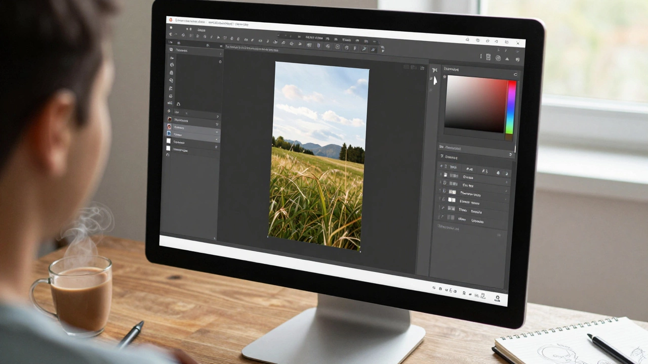 Browser-based photo editor interface on a laptop screen with chai