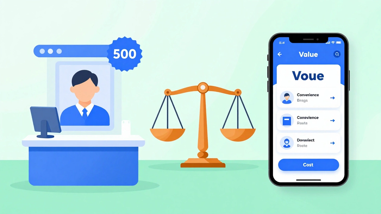 Illustration comparing costs of pharmacy photos versus DIY mobile apps