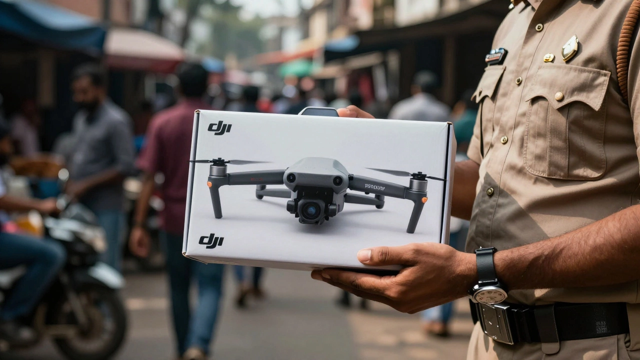 Confiscated drone package held by officer in city