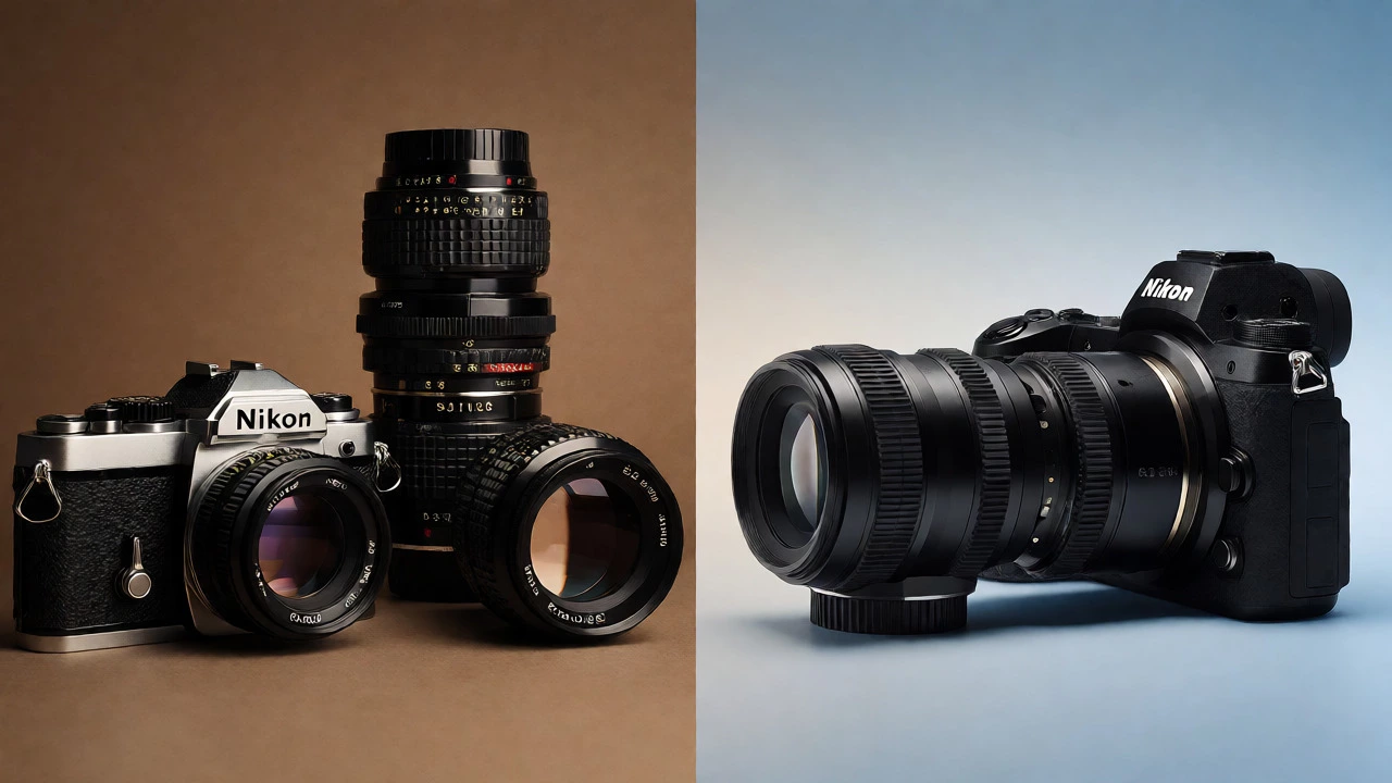 Comparison of vintage Nikon F-mount and modern Z-mount cameras