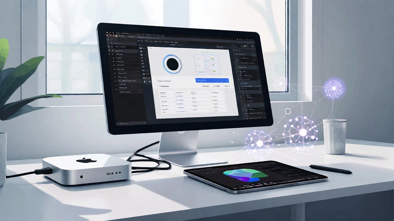 Modern Apple workspace with Mac and iPad running photo editing apps efficiently.