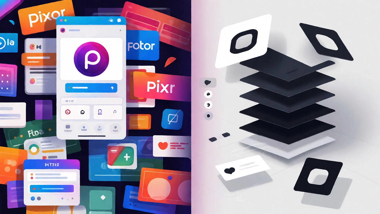 Split-screen illustration comparing cluttered ad-heavy editors vs clean interfaces